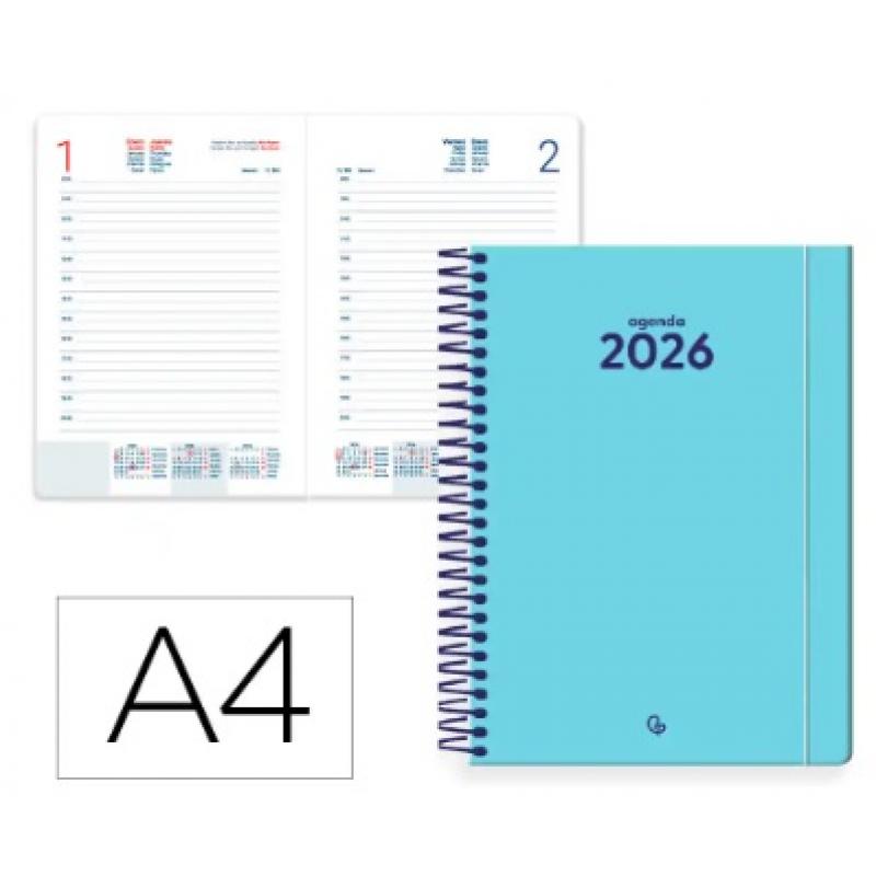 Agenda Espiral LIDERPAPEL CLASSIC A4 2026 D/P Azul Claro Papel 70 gr FSC