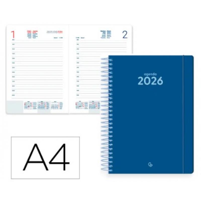 Agenda Espiral LIDERPAPEL CLASSIC A4 2026 D/P Azul Oscuro Papel 70 gr FSC