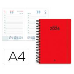 Agenda Espiral LIDERPAPEL CLASSIC A4 2026 D/P Rojo Papel 70 gr FSC