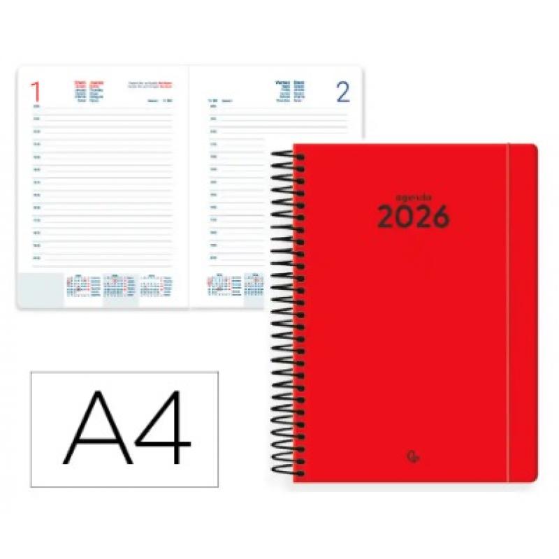 Agenda Espiral LIDERPAPEL CLASSIC A4 2026 D/P Rojo Papel 70 gr FSC
