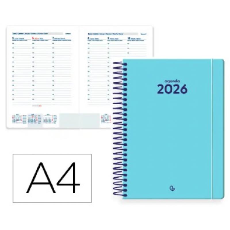 Agenda Espiral LIDERPAPEL CLASSIC A4 2026 S/V Azul Claro 1 Papel 70 gr FSC