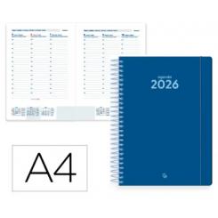 Agenda Espiral LIDERPAPEL CLASSIC A4 2026 S/V Azul Oscuro Papel 70 gr FSC