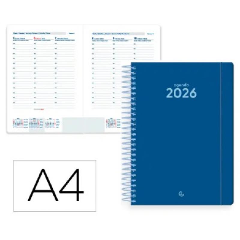 Agenda Espiral LIDERPAPEL CLASSIC A4 2026 S/V Azul Oscuro Papel 70 gr FSC
