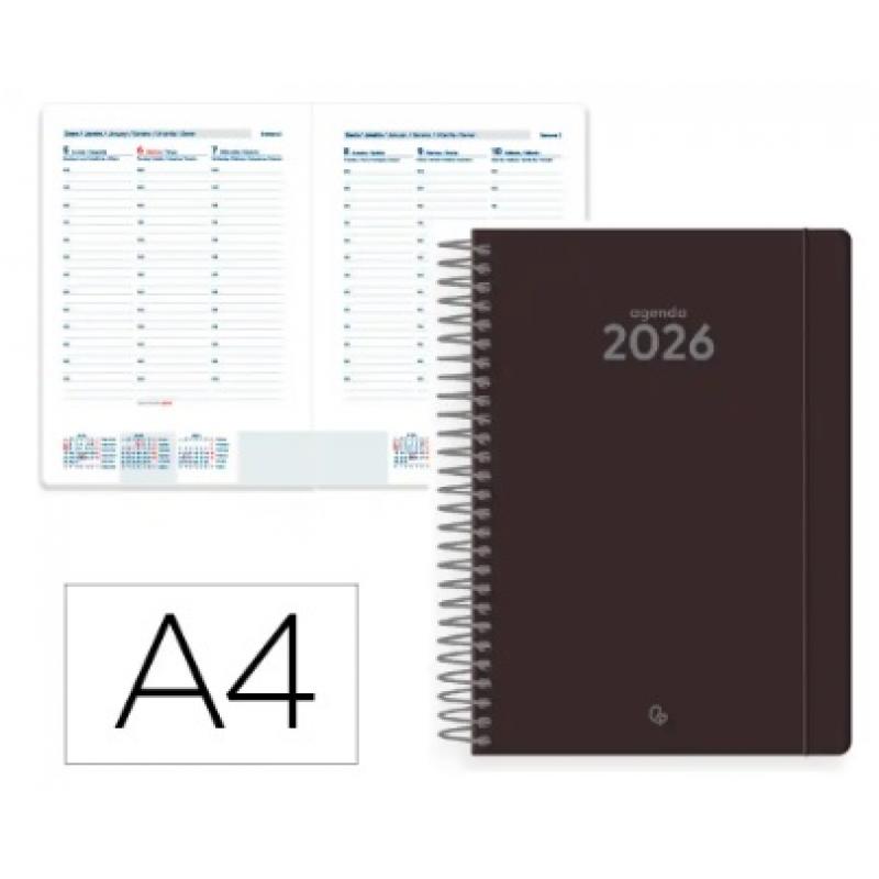 Agenda Espiral LIDERPAPEL CLASSIC A4 2026 S/V Negro Papel 70 gr FSC