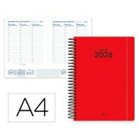 Agenda Espiral LIDERPAPEL CLASSIC A4 2026 S/V Rojo Papel 70 gr FSC
