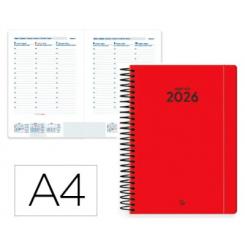 Agenda Espiral LIDERPAPEL CLASSIC A4 2026 S/V Rojo Papel 70 gr FSC