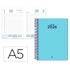Agenda Espiral LIDERPAPEL CLASSIC A5 2026 D/P Azul Claro Papel 70 gr FSC