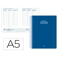Agenda Espiral LIDERPAPEL CLASSIC A5 2026 S/V Azul Oscuro Papel 70 gr FSC