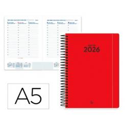 Agenda Espiral LIDERPAPEL CLASSIC A5 2026 S/V Rojo Papel 70 gr FSC