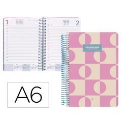 Agenda espiral LIDERPAPEL CLASSIC A6 2025 D/P color rosa papel 70 gr