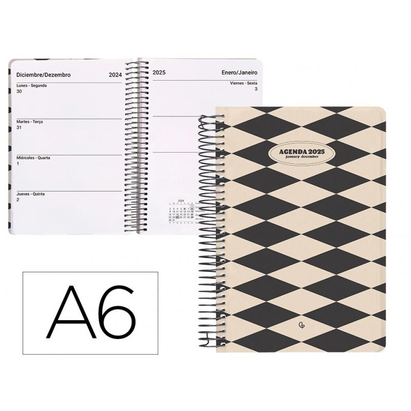 agenda-espiral-liderpapel-classic-a6-2025-s-v-color-blanco-y-negro-1-papel-70-gr