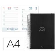 Agenda Espiral LIDERPAPEL OLBIA A4 2026 D/P Negro Papel 60 gr FSC