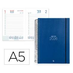 Agenda Espiral LIDERPAPEL OLBIA A5 2026 D/P Azul Papel 60 gr FSC