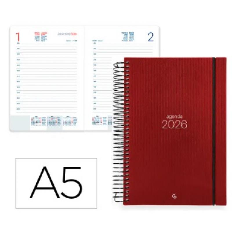 agenda-espiral-liderpapel-olbia-a5-2026-d-p-rojo-papel-60-gr-fsc