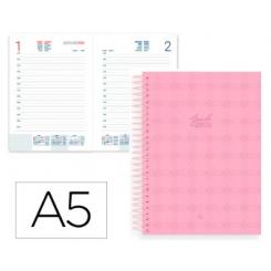 Agenda Espiral LIDERPAPEL PERISSA A5 2026 D/P Rosa Papel 80 gr FSC