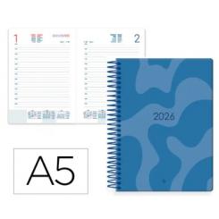 Agenda Espiral LIDERPAPEL SYROS 150X210 mm 2026 D/P Azul Papel 60 gr FSC