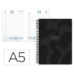 Agenda Espiral LIDERPAPEL SYROS 150X210 mm 2026 D/P Negro Papel 60 gr FSC