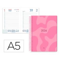 Agenda Espiral LIDERPAPEL SYROS 150X210 mm 2026 D/P Rosa Papel 60 gr FSC