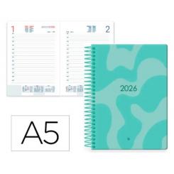 Agenda Espiral LIDERPAPEL SYROS 150X210 mm 2026 D/P Turquesa Papel 60 gr FSC