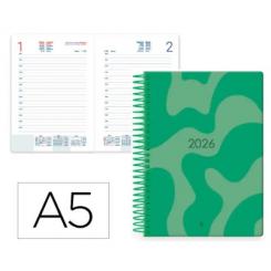 Agenda Espiral LIDERPAPEL SYROS 150X210 mm 2026 D/P Verde Papel 60gr FSC