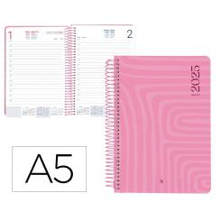 Agenda espiral LIDERPAPEL SYROS A5 2025 D/P color rosa papel 60 gr