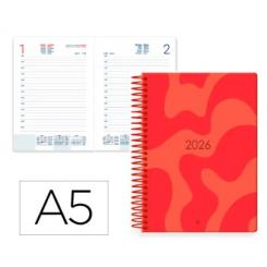 Agenda Espiral LIDERPAPEL SYROS A5 2026 D/P  Rojo Papel 60G FSC