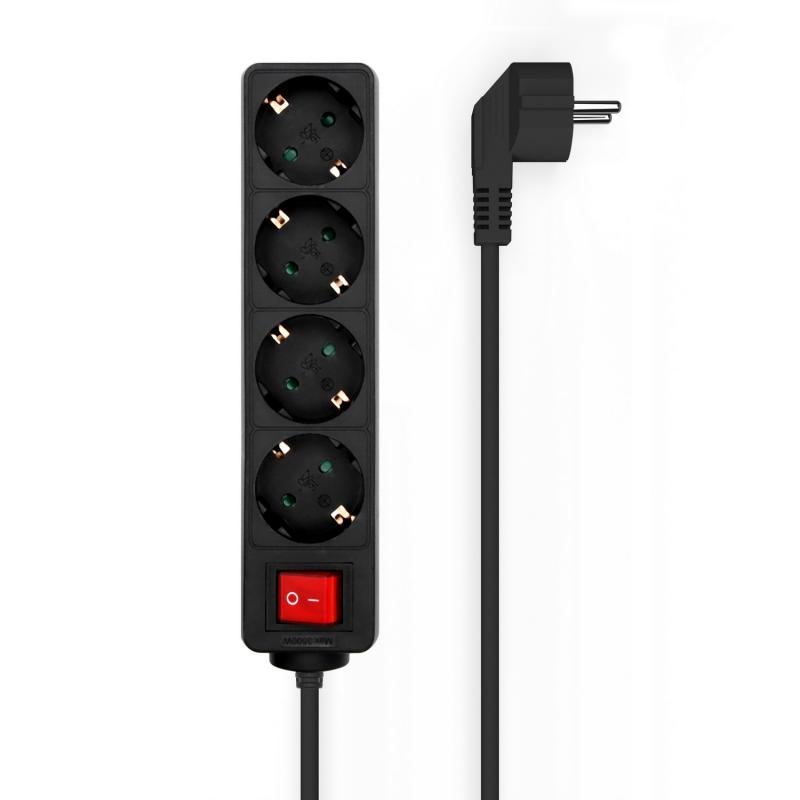 AISENS - BASE MULTIPLE 4 TOMAS CON INTERRUPTOR CON CABLE 3x1.5MM2, NEGRO, 1.4M