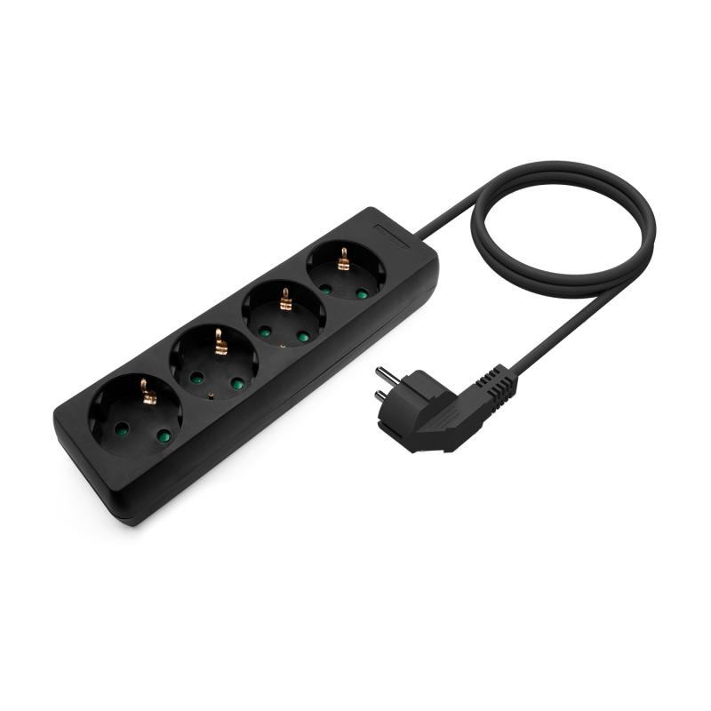 AISENS Base múltiple Regleta 4 tomas sin interruptor con cable 1.5mm negro, 1.4m