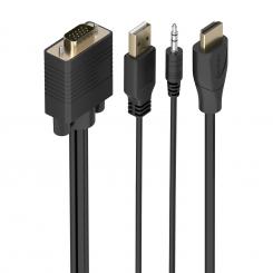 AISENS Cable Conversor HDMI a SVGA+Audio, HDMI A/M-SVGA/M+Jack 3.5/M+USB-A/M, Negro, 2.0m