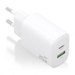AISENS Cargador GaN 20W, 1xUSB-C PD3.0, 1xUSB-A QC3.0, Blanco
