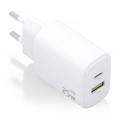 AISENS Cargador GaN 25W, 1xUSB-C PD3.0, 1xUSB-A QC3.0, Blanco