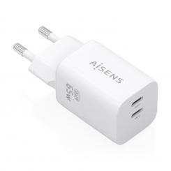 AISENS Cargador GaN 65W, 2xUSB-C PD3.0 QC4.0, Blanco