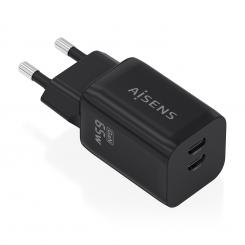 AISENS Cargador GaN 65W, 2xUSB-C PD3.0 QC4.0, Negro