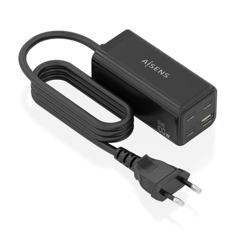 aisens-cargador-sobremesa-gan-100w-3x-usb-c-pd30-qc40-qc50-1x-usb-a-qc30-negro