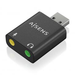 AISENS Conversor USB-A a Audio 48KHz, USB-A/M-2xJack 3.5/H, Negro