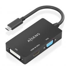 AISENS Conversor USB-C A DVI/HDMI/VGA, USB-C/M-DVI/H-HDMI/H-VGA/H, Negro, 15cm