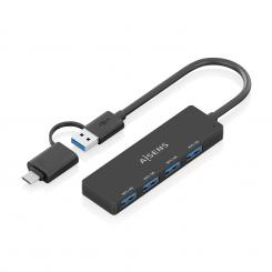 AISENS Hub USB 3.1 USB-C USB-A, USB-C/M+USB-A/M-4xTIPO A/H, Negro, 15cm