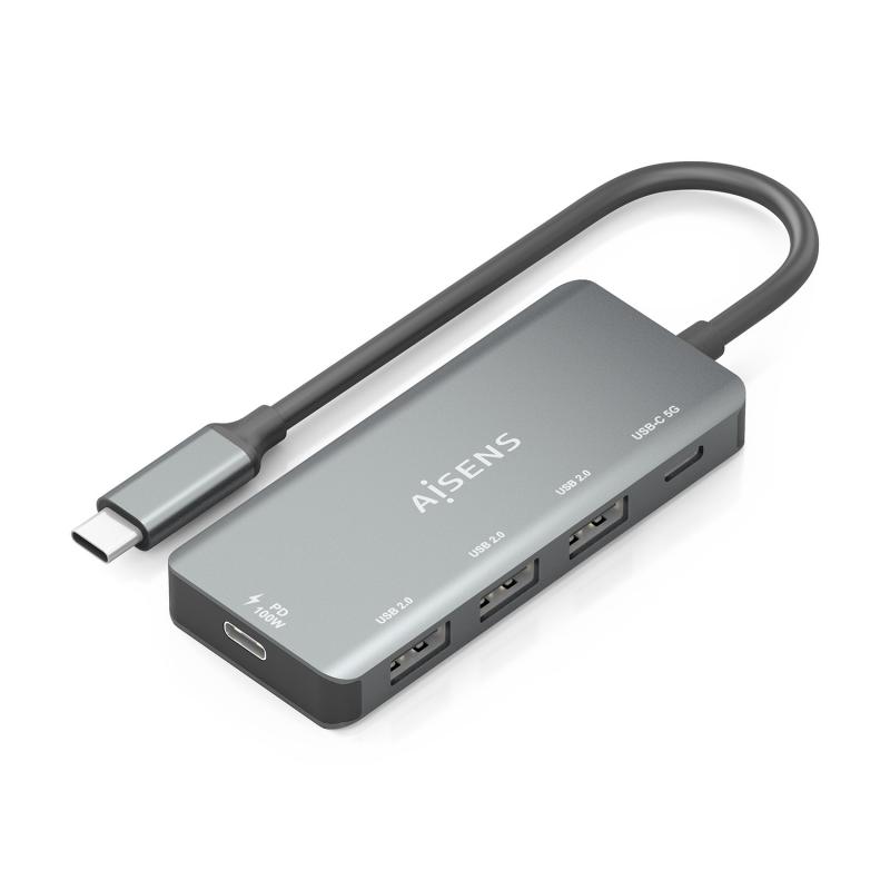 aisens-hub-usb-31-usb-c-usb-c-m-1xusb-c-pd-100w1xusb-c-usb30-h3xusb-a-usb20-h-gris-15cm