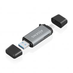 AISENS Lector De Tarjetas SD, Micro SD, MMC, Rs-MMC, MMC Micro, USB-A y USB-C, Gris