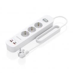 AISENS Regleta de Enchufes Multifuncion con 3 Tomas + Cargador PD3.0 20W 2xUSB-C, 2xUSB-A, 1.4m, Blanco