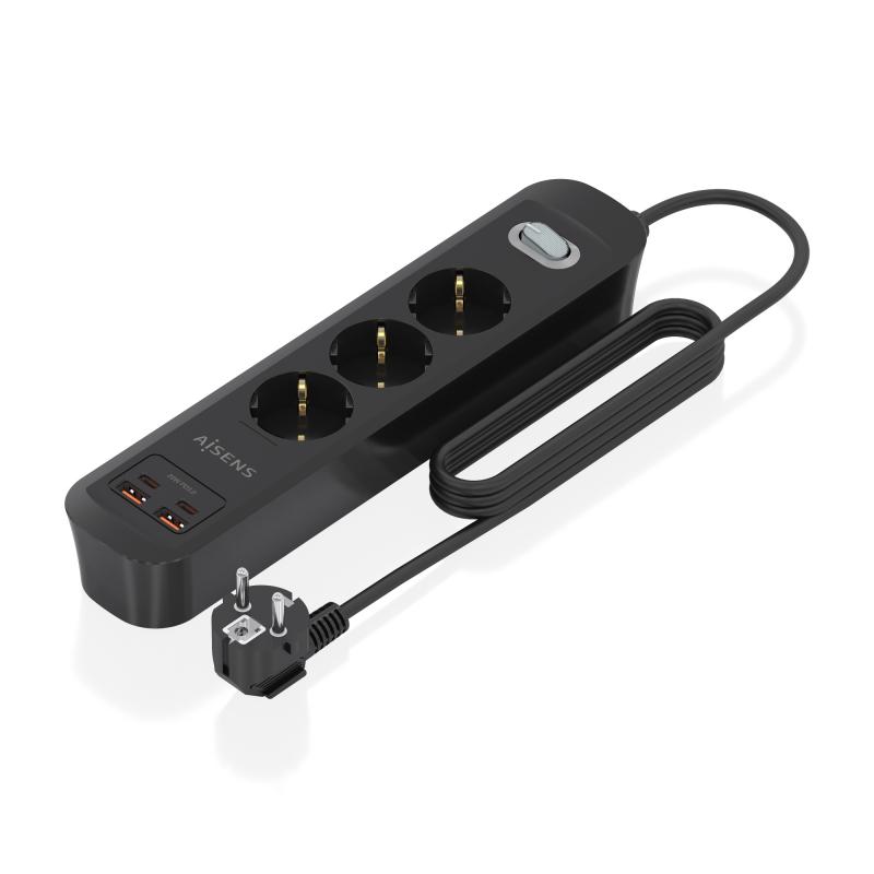 aisens-regleta-de-enchufes-multifuncion-con-3-tomas-cargador-pd30-20w-2xusb-c-2xusb-a-14m-negro