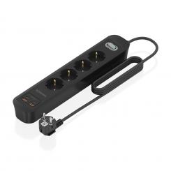 AISENS Regleta de Enchufes Multifuncion con 4 Tomas + Cargador PD3.0 20W 2xUSB-C, 2xUSB-A, 1.4m, Negro