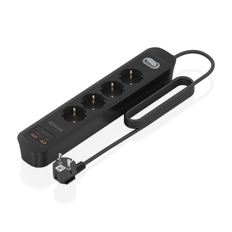 aisens-regleta-de-enchufes-multifuncion-con-4-tomas-cargador-pd30-20w-2xusb-c-2xusb-a-14m-negro
