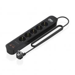 AISENS Regleta de Enchufes Multifuncion con 5 Tomas + Cargador PD3.0 20W 2xUSB-C, 2xUSB-A, 1.4m, Negro