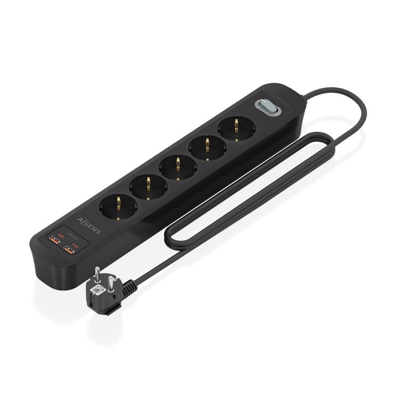 aisens-regleta-de-enchufes-multifuncion-con-5-tomas-cargador-pd30-20w-2xusb-c-2xusb-a-14m-negro
