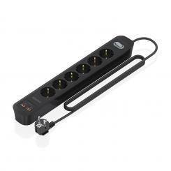 AISENS Regleta de Enchufes Multifuncion con 6 Tomas + Cargador PD3.0 20W 2xUSB-C, 2xUSB-A, 1.4m, Negro