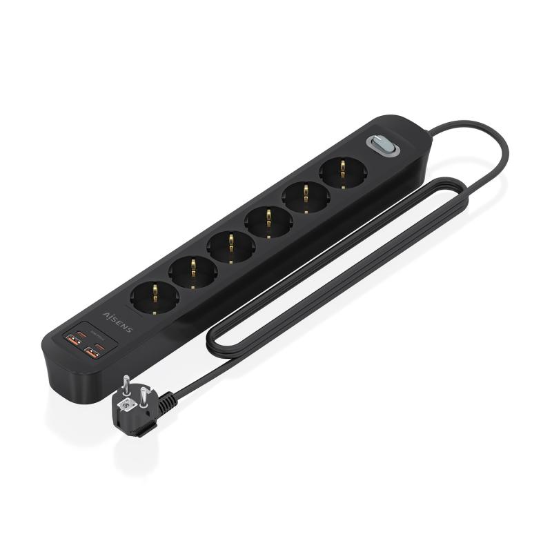 aisens-regleta-de-enchufes-multifuncion-con-6-tomas-cargador-pd30-20w-2xusb-c-2xusb-a-14m-negro