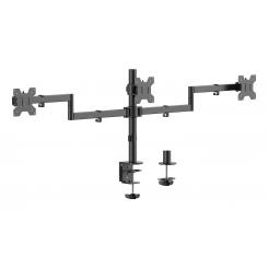 AISENS Soporte de mesa eco giratorio e inclinable para 3 monitores 10kg (3 Pivotes, 2 Brazos) de 13-27, Negro