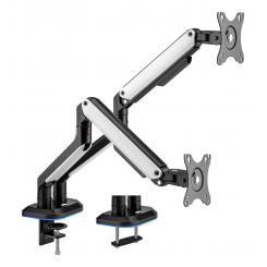 AISENS Soporte De Mesa RGB Gaming Contrapeso Giratorio E Inclinable Para Monitor/TV 9kg (3 Pivotes, 2 Brazos) De 17-32, Negro-Blanco