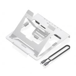AISENS Soporte de Sobremesa Ajustable para Portatil / Tablet con USB-C Docking 7 en 1, Gris
